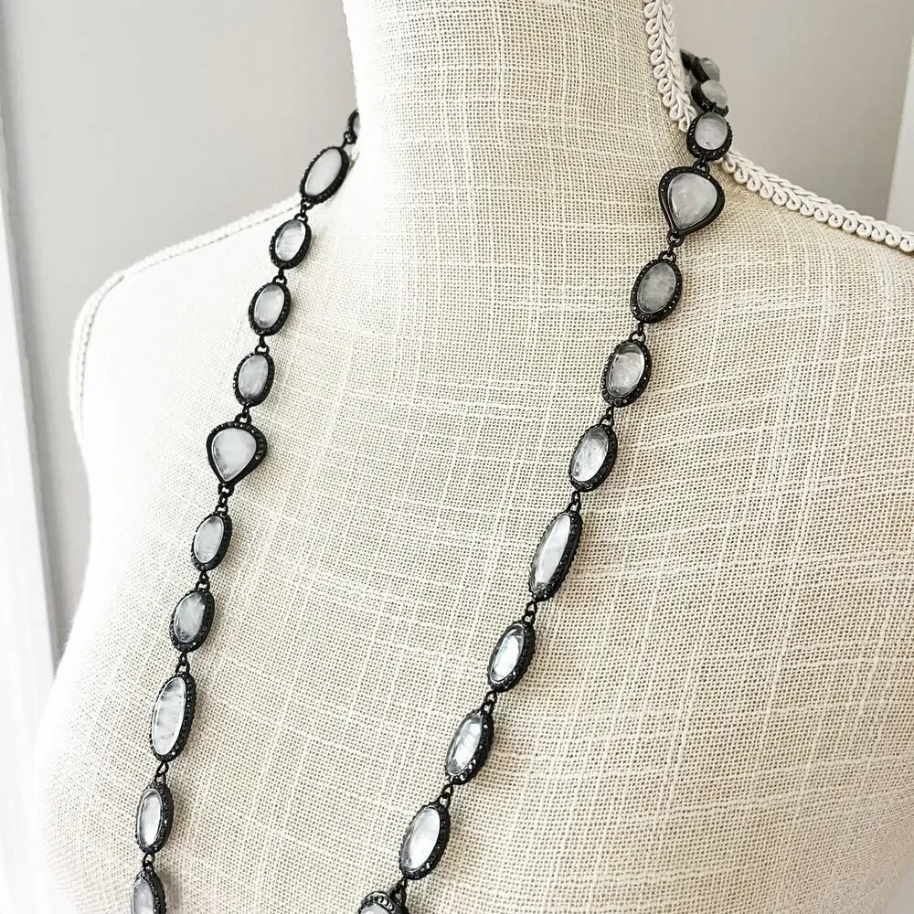 NEW Chico's Hematite & Glass Station Necklace